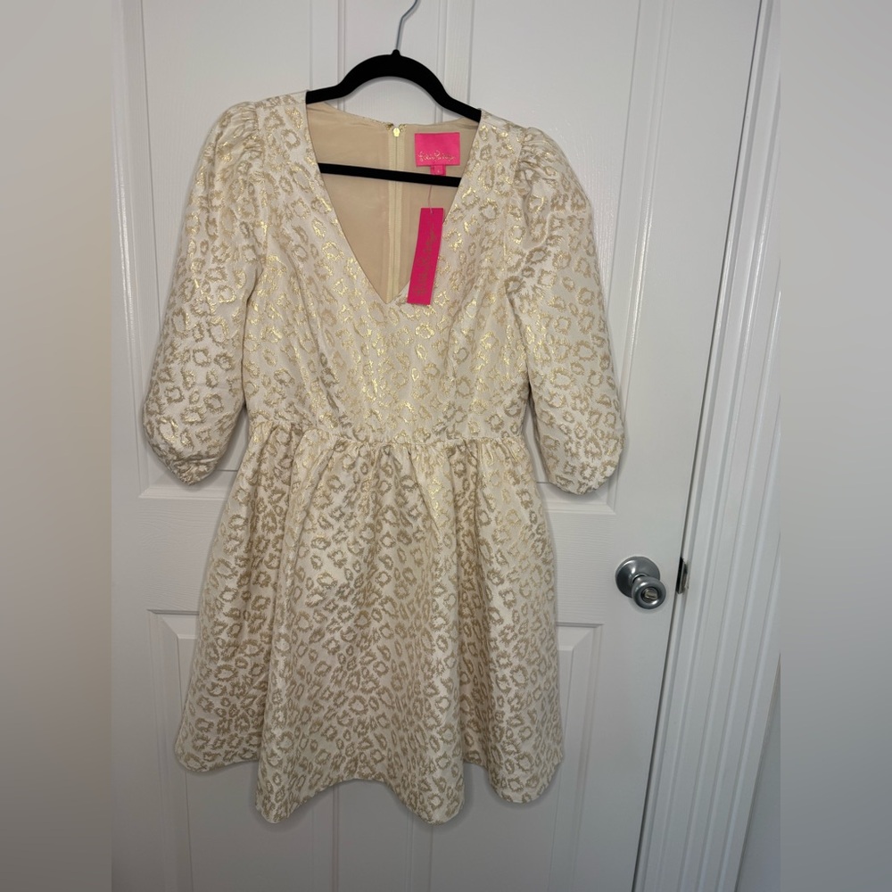 NWT Lilly Pulitzer Dazzle Leopard Jacquard Calyssa 3/4 sleeve dress Size 8